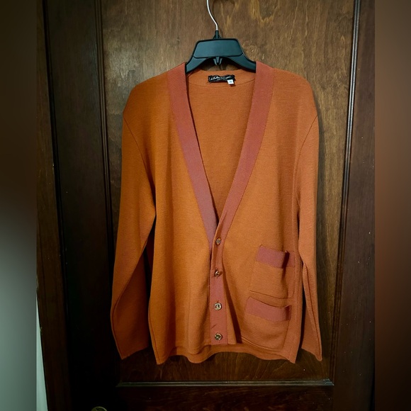 Salvatore Ferragamo Burnt Orange Gold Button Cardigan Wool Sweater Size M - Picture 3 of 7